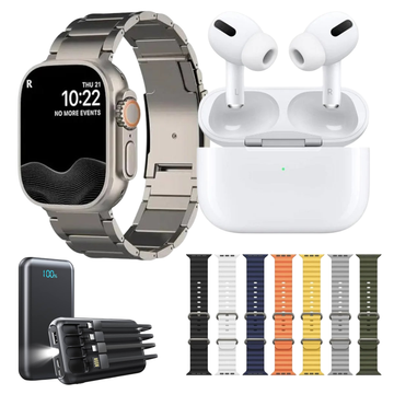 باكج ساعة ألترا تيتانيوم مع هدايا فاخرة – شاشة كبيرة وأداء ذكي